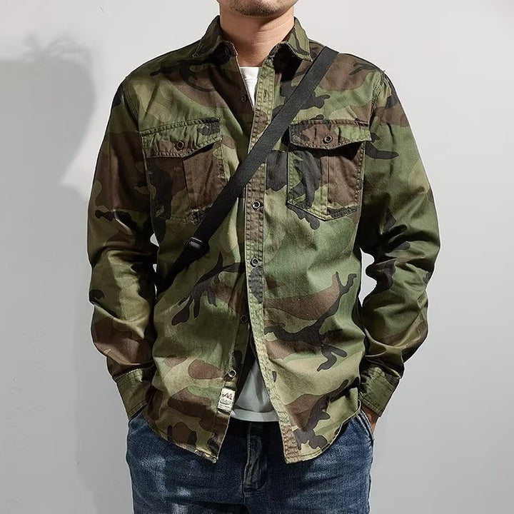 Washed Camouflage Collar Casual Jacket