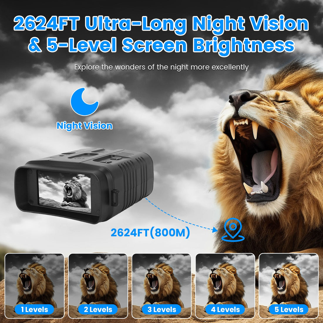 1Pc Night Vision Goggles 4K Full-Color Binoculars 10X Zoom With 2624ft Viewing Range 3in Screen 64G MMC Card WIFI APP Control Save Photo And Video For Camping Hunting & Security